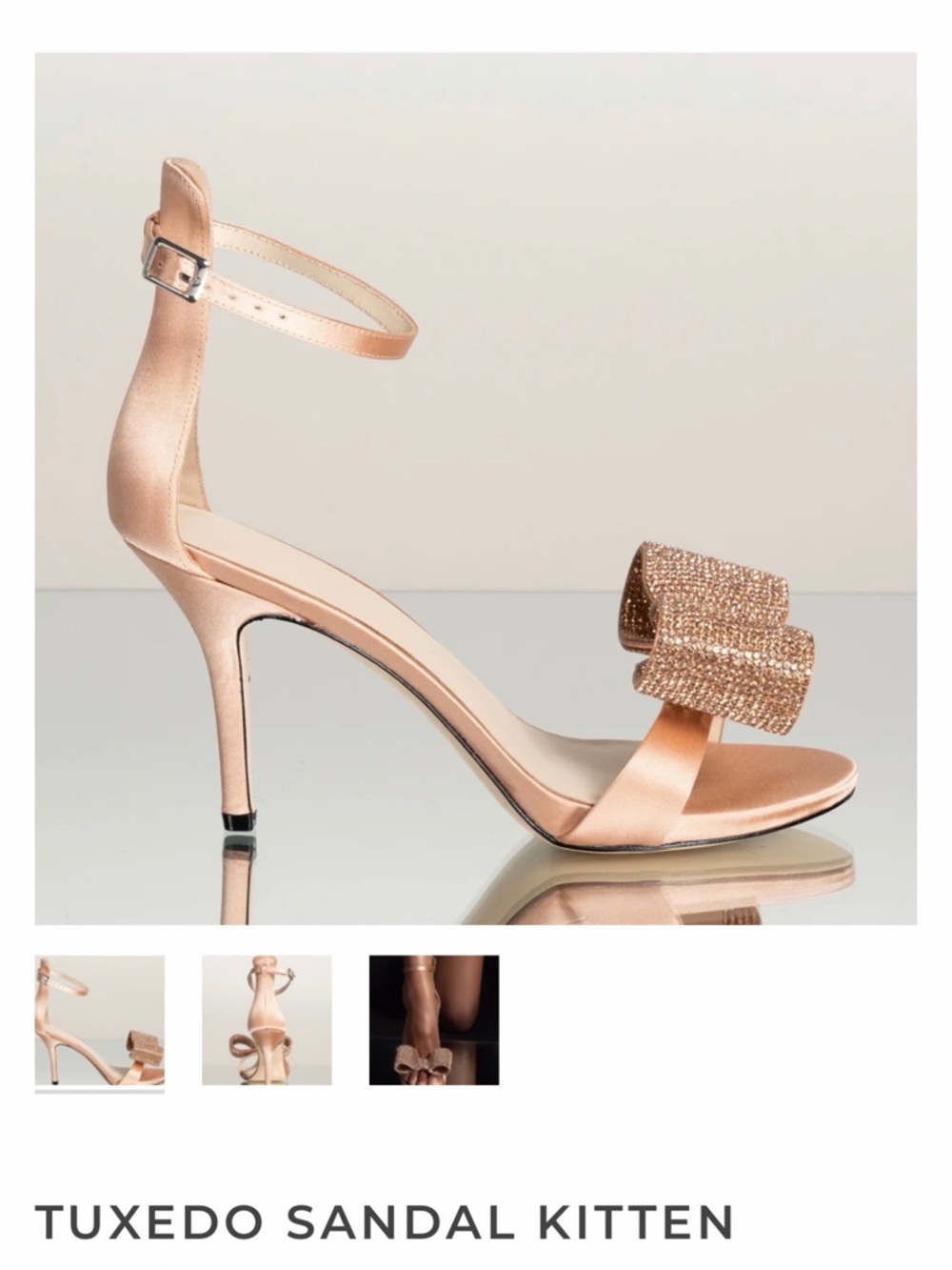 Satin Bow Ankle-Strap Kitten Heel in Blush Gold